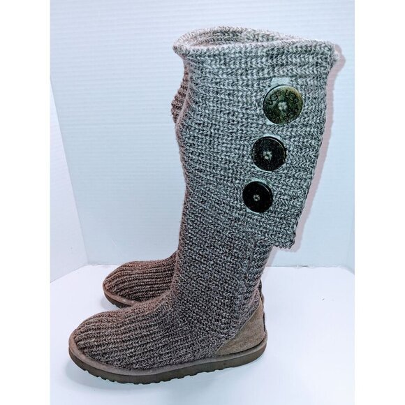 UGG Australia Womens Classic Cardy Tall Knit Boots With Button Detail - Picture 8 of 10